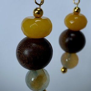 NWT Styled by Christa handmade wood, agate, and gold-plated bead earrings